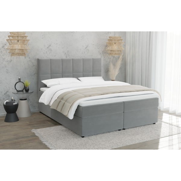 Světle šedá boxspring postel s úložným prostorem 200x200 cm Flip – Ropez-image-1