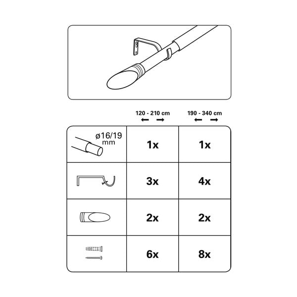 Kovová roztažitelná garnýž 120 - 210 cm Elipsa - Gardinia-image-2