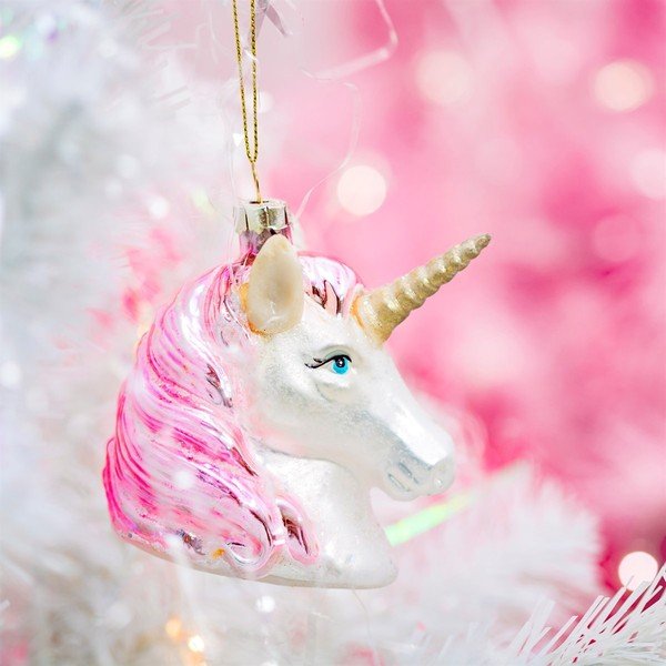 Skleněná ručně vyrobená vánoční ozdoba 9 cm Pink Shimmer Unicorn – Sass & Belle-image-1