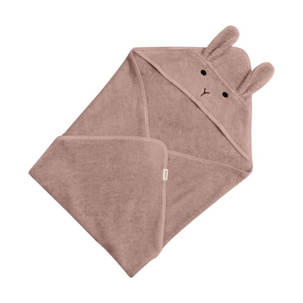 Růžovo-hnědá bavlněná dětská osuška s kapucí 75x75 cm Rabbit – Kindsgut-image-3