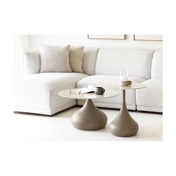 Khaki kulatý konferenční stolek se skleněnou deskou ø 70 cm Pienza – House Nordic-image-1