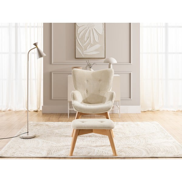 Béžové manšestrové křeslo s podnožkou Niko – Ropez-image-1
