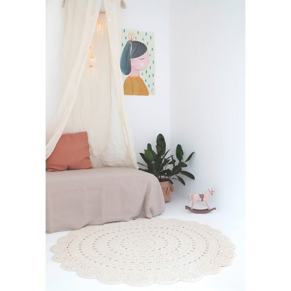 Bílý ručně háčkovaný koberec z bavlny Nattiot Alma, ø 120 cm-image-1