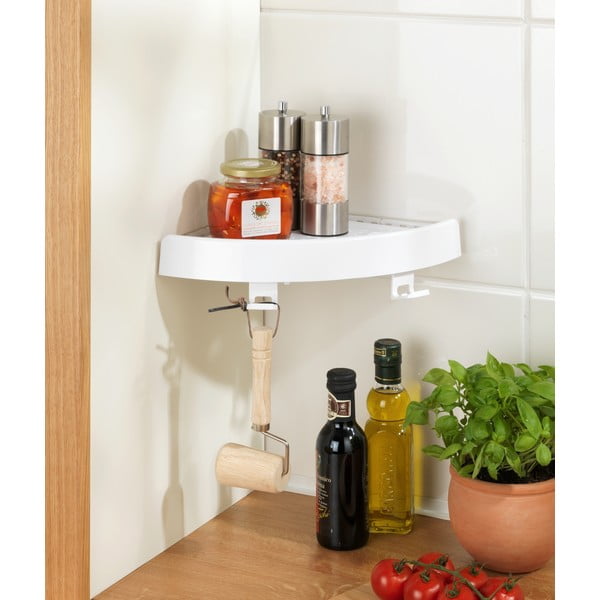 Bílá rohová samodržící plastová koupelnová polička Quick-Fit – Allstar-image-1