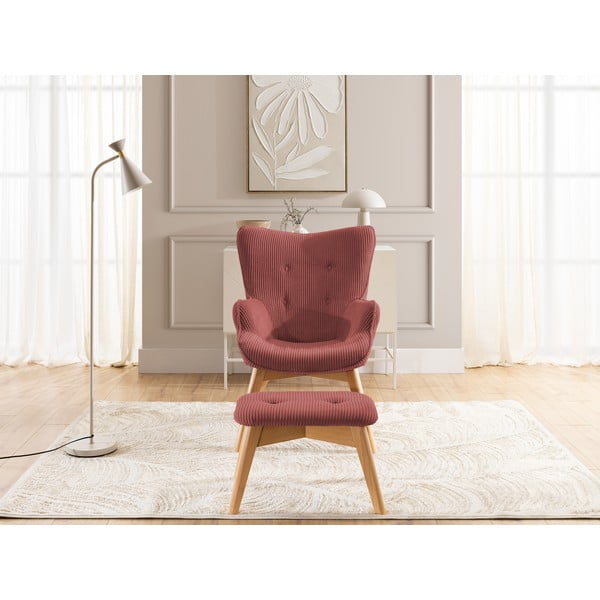 Červené manšestrové křeslo s podnožkou Niko – Ropez-image-1