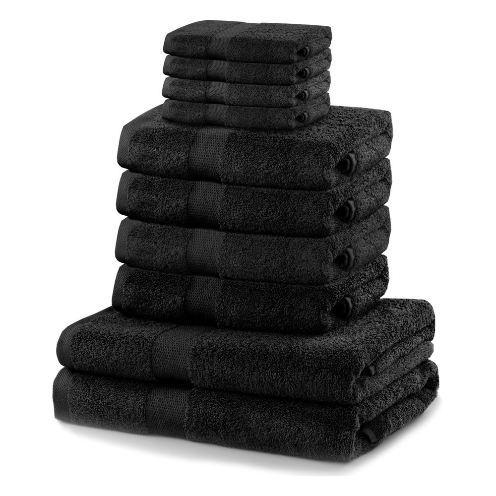 Set 8 černých ručníků a 2 osušek DecoKing Marina Black