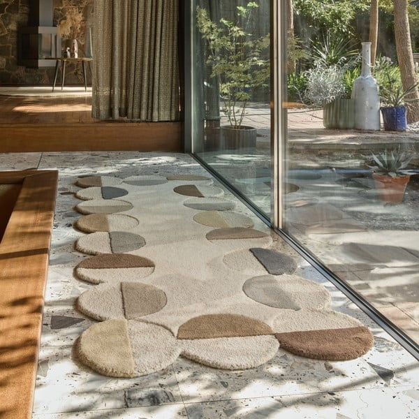 Šedobéžový ručně tkaný vlněný běhoun 80x230 cm Mia Scallop Frame – Flair Rugs-image-1