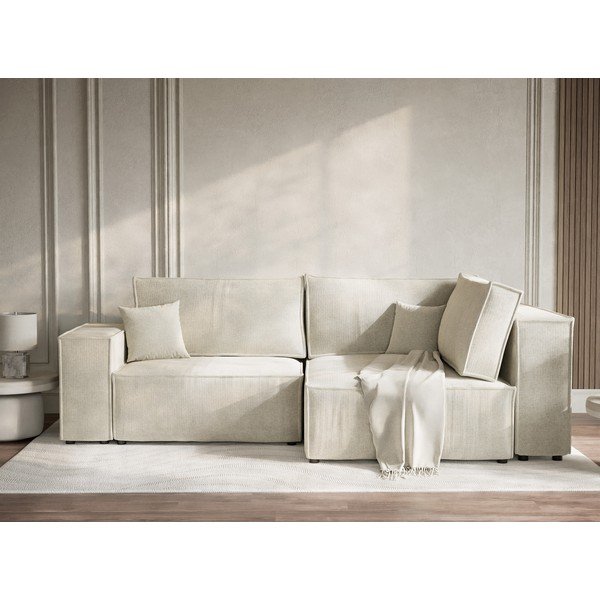 Krémová žinylková rozkládací/s úložným prostorem rohová pohovka (pravý roh/do L) Tonga – Maison de Rêve-image-1