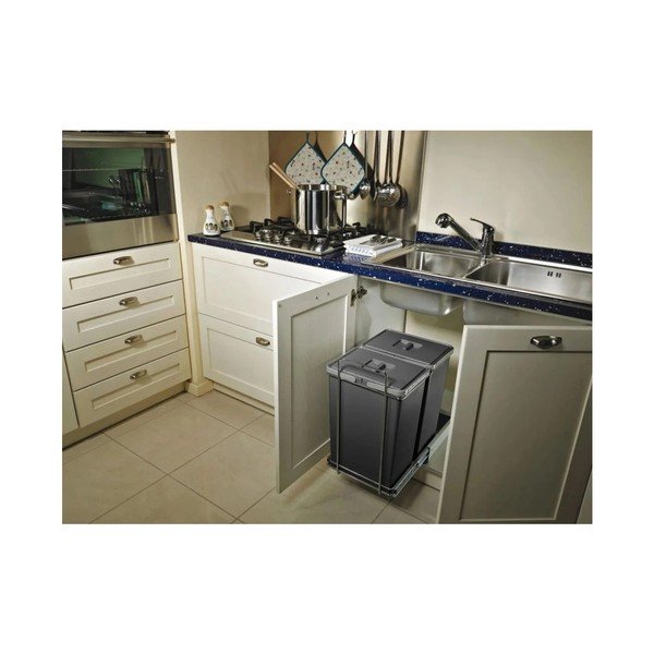 Šedý vestavný plastový odpadkový koš na tříděný odpad 42+42 l Ecofil – Elletipi-image-1