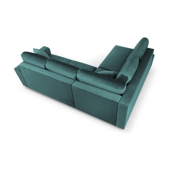 Sametová rozkládací/s úložným prostorem rohová pohovka v petrolejové barvě (levý roh/do L) Kyoto – Cosmopolitan Design-image-4