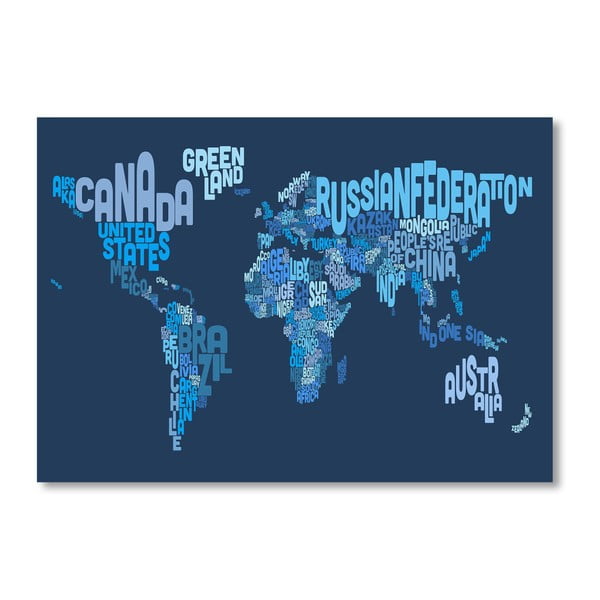 Modrý plakát s mapou světa Americanflat Letters, 60 x 42 cm