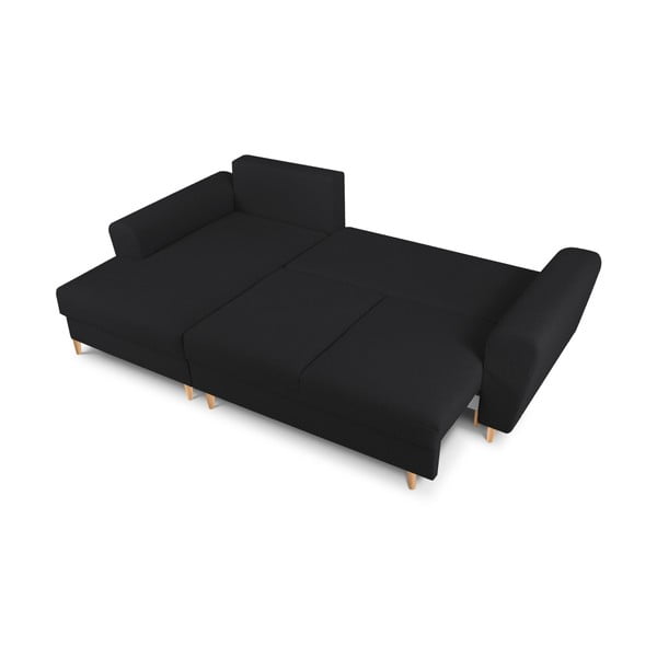 Černá rozkládací/s úložným prostorem rohová pohovka z textilie bouclé (levý roh/s lenoškou) Kyoto – Cosmopolitan Design-image-2