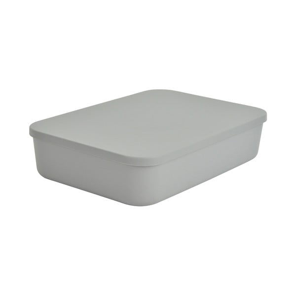 Šedý plastový úložný box s víkem 35,5x25,5x8 cm – Homéa