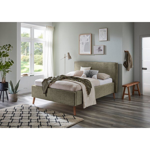 Tmavě zelená čalouněná dvoulůžková postel s úložným prostorem s roštem 140x200 cm Riva – Meise Möbel-image-1