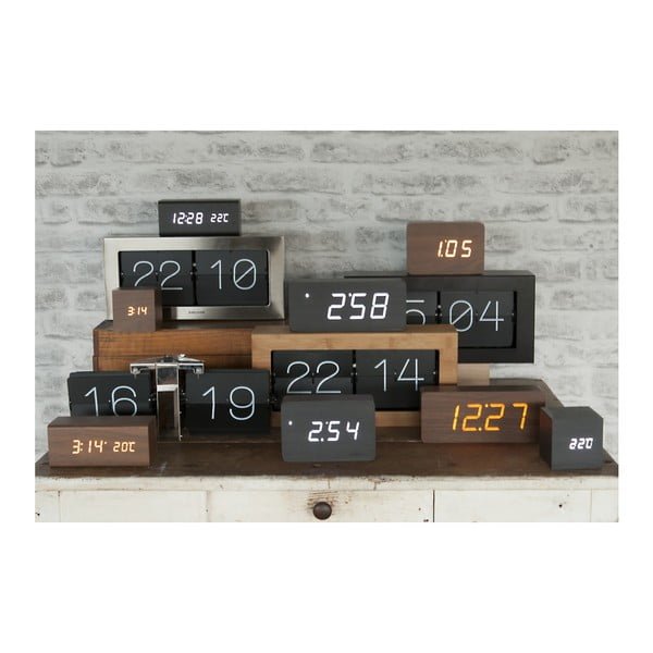 Černý budík v dřevěném dekoru Karlsson Block, 16 x 7,2 cm-image-1