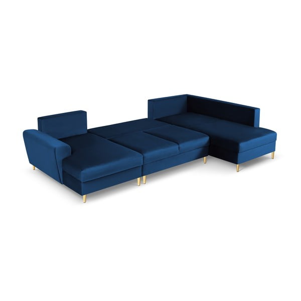 Modrá sametová rozkládací/s úložným prostorem rohová pohovka (pravý roh/do "U") Kyoto – Cosmopolitan Design-image-2