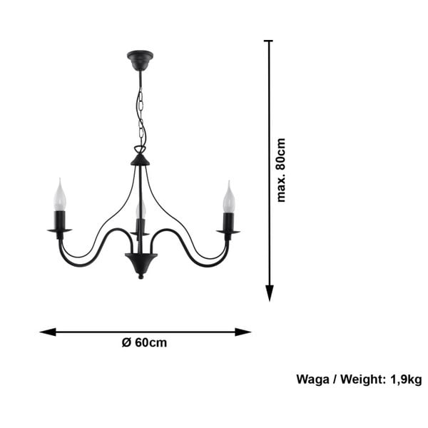 Černé kovové závěsné svítidlo ø 60 cm Fiorano – Sollux-image-3