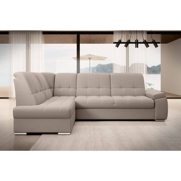 Béžová sametová rozkládací/s úložným prostorem rohová pohovka (levý roh/do L) Sado – ELTAP-image-3