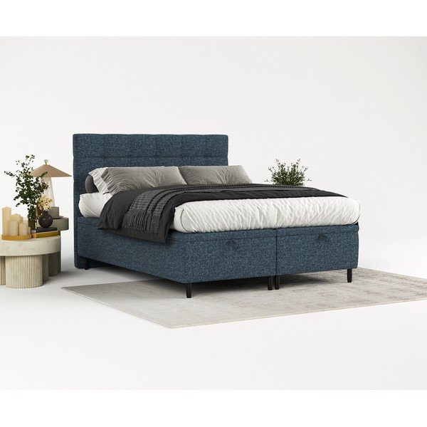 Tmavě modrá čalouněná dvoulůžková postel s úložným prostorem 180x200 cm Senses – Maison de Rêve-image-1