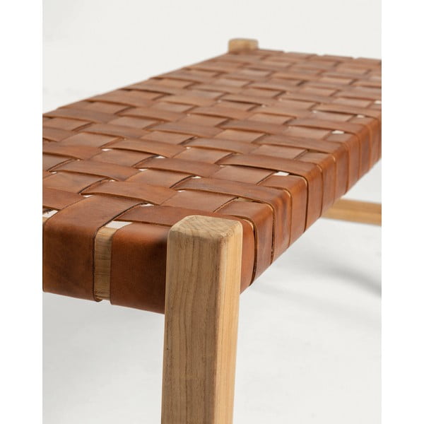 Koňakově hnědá/v přírodní barvě kožená lavice Calixta – Kave Home-image-4