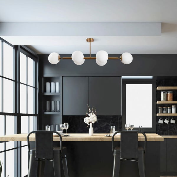 Stropní svítidlo v bílo-zlaté barvě se skleněným stínidlem 40x110 cm Fazli – Opviq lights-image-1