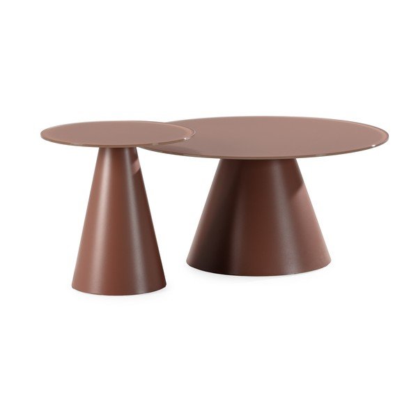 Hnědé kulaté konferenční stolky v sadě 2 ks se skleněnou deskou ø 80 cm Vida – MOME-image-2