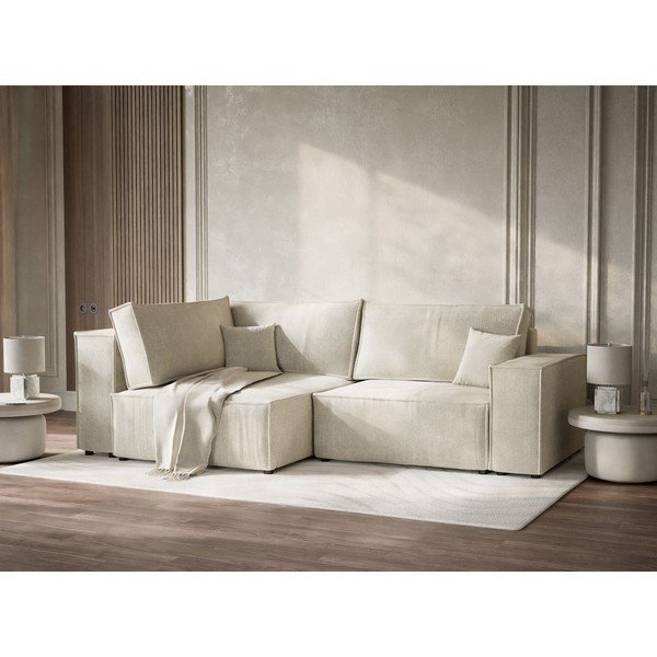 Krémová žinylková rozkládací/s úložným prostorem rohová pohovka (levý roh/do L) Tonga – Maison de Rêve-image-4