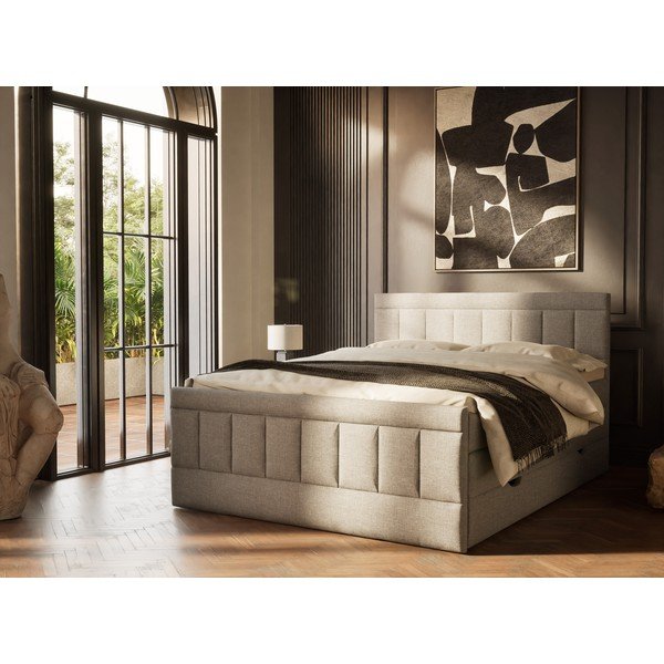 Šedá boxspring postel s úložným prostorem 180x200 cm Caya – Maison de Rêve-image-1