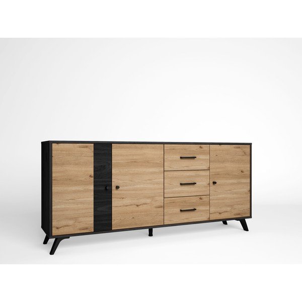 Černá/přírodní nízká komoda v dekoru dubu 181x81 cm Bocami – Marckeric-image-2
