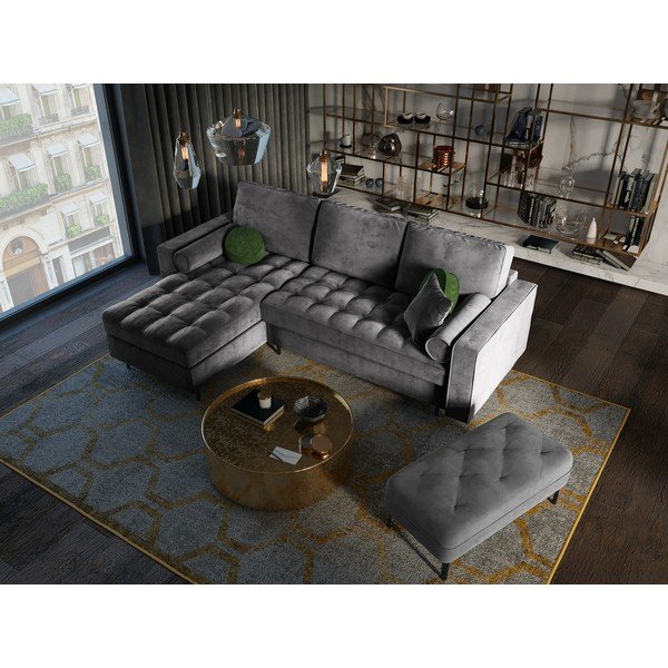 Tmavě šedá sametová rozkládací rohová pohovka Milo Casa Santo, levý roh-image-1