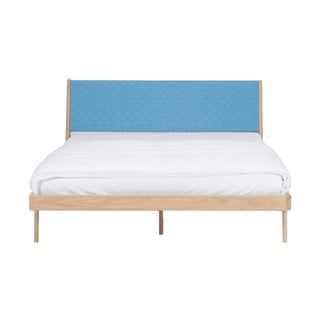 Modrá/přírodní dvoulůžková postel z dubového dřeva 180x200 cm Fawn – Gazzda