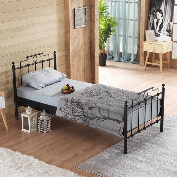 Černá kovová jednolůžková postel s roštem 90x200 cm Hatkus – Kalune Design-image-3
