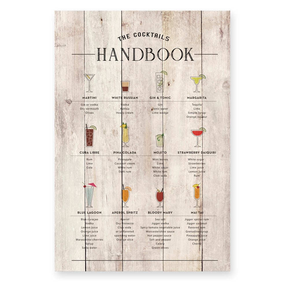 Dřevěná cedule 40x60 cm Cocktails Handbook - Really Nice Things