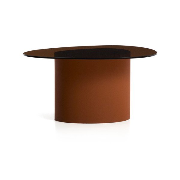 Hnědý konferenční stolek se skleněnou deskou 74x81,5 cm Olir – Kave Home