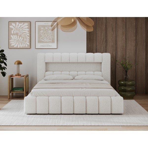 Krémová čalouněná dvoulůžková postel s úložným prostorem s roštem 140x200 cm Lamica – ELTAP-image-2