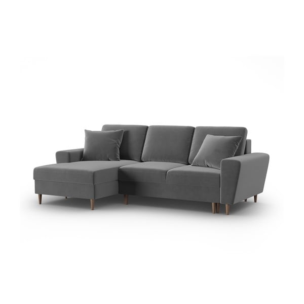 Světle šedá sametová rozkládací/s úložným prostorem rohová pohovka (levý roh/s lenoškou) Kyoto – Cosmopolitan Design-image-4