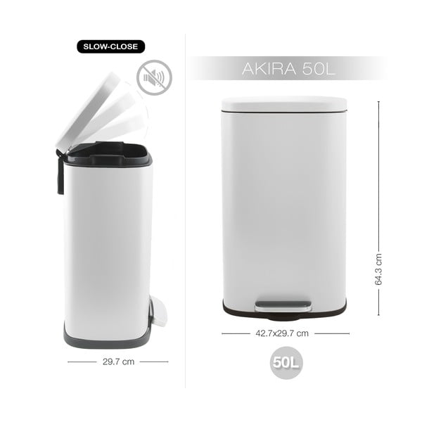 Matně bílý nášlapný ocelový odpadkový koš 50 l   Akira – Spirella-image-4