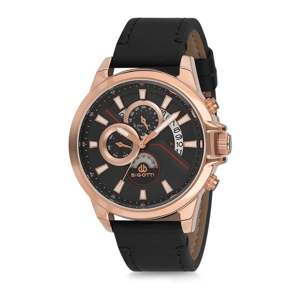 Pánské hodinky s černým koženým řemínkem Bigotti Milano Tom