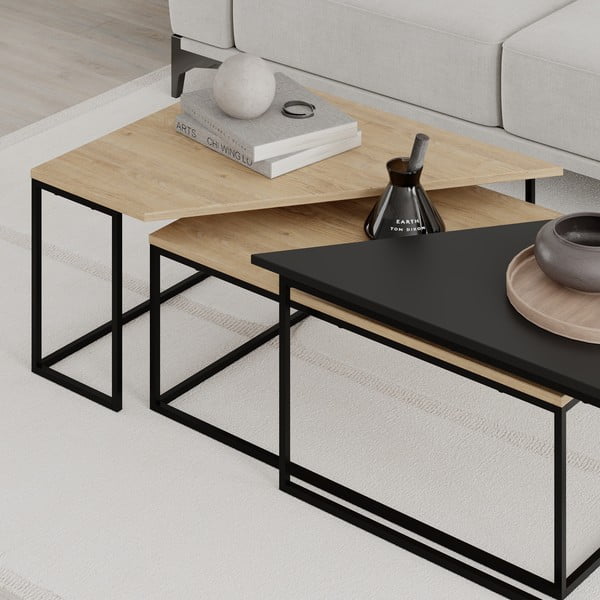 Konferenční stolky v sadě 3 ks s deskou v dubovém dekoru v přírodní barvě 70x110 cm Titan – Marckeric-image-4