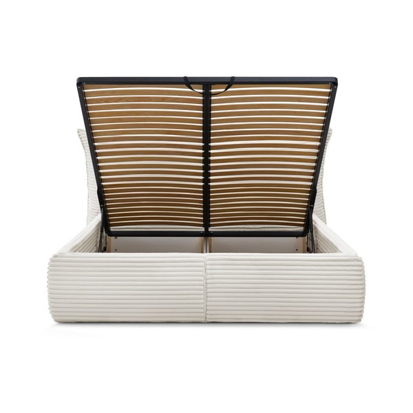 Krémová čalouněná dvoulůžková postel s úložným prostorem s roštem 160x200 cm Jade – Bobochic Paris-image-4