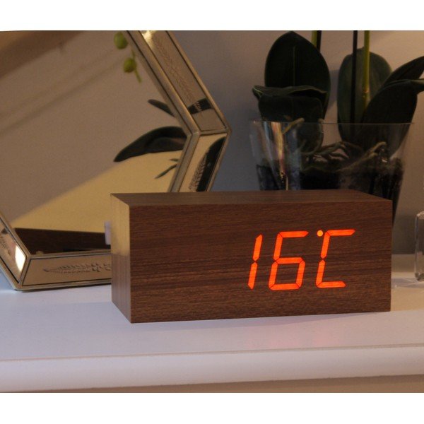 Červený LED budík Large, teak-image-2