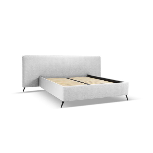 Světle šedá čalouněná dvoulůžková postel s úložným prostorem a roštem 180x200 cm Walter – Milo Casa
