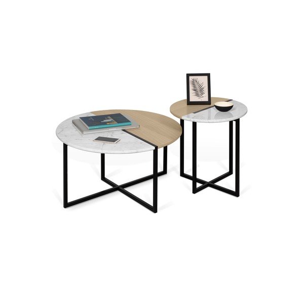Odkládací stolek s deskou z dubového dřeva a mramoru TemaHome Sonata, ø 50 cm-image-2