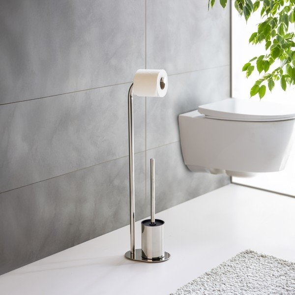 Stojan na toaletní papír se štětkou z nerezové oceli v leskle stříbrné barvě Levante – Wenko-image-2