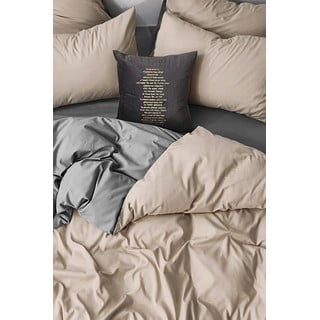 Šedo-béžové 4dílné prodloužené povlečení na dvoulůžko z bavlny Renforcé s prostěradlem 200x220 cm – Mila Home