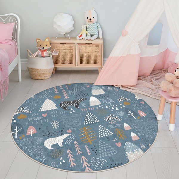 Modrý pratelný dětský koberec ø120 cm Forest Land – Mila Home-image-4