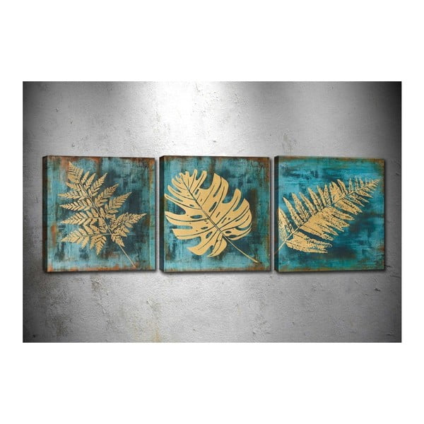 3-dílný obraz Gold Leaves, 30 x 30 cm
