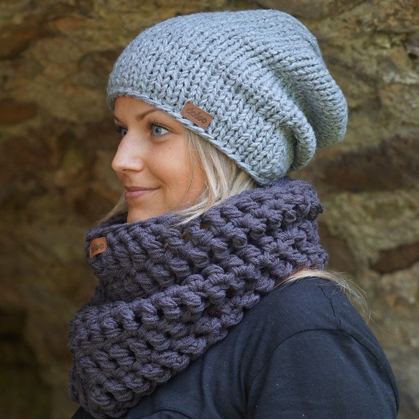 Ručně pletená čepice DOKE Grey Beanie-image-3