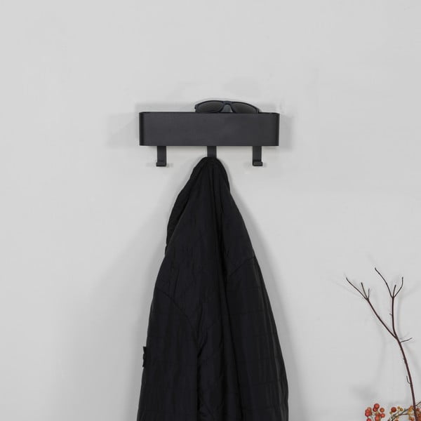 Černý kovový nástěnný věšák s poličkou 27 cm Dax Play – Spinder Design-image-1