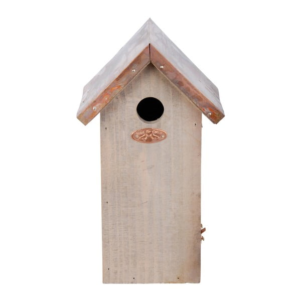 Ptačí budka z borovicového dřeva s měděnou střechou Esschert Design Antik, výška 30 cm